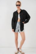 20126 Oversize Keten Gömlek - Siyah resmi